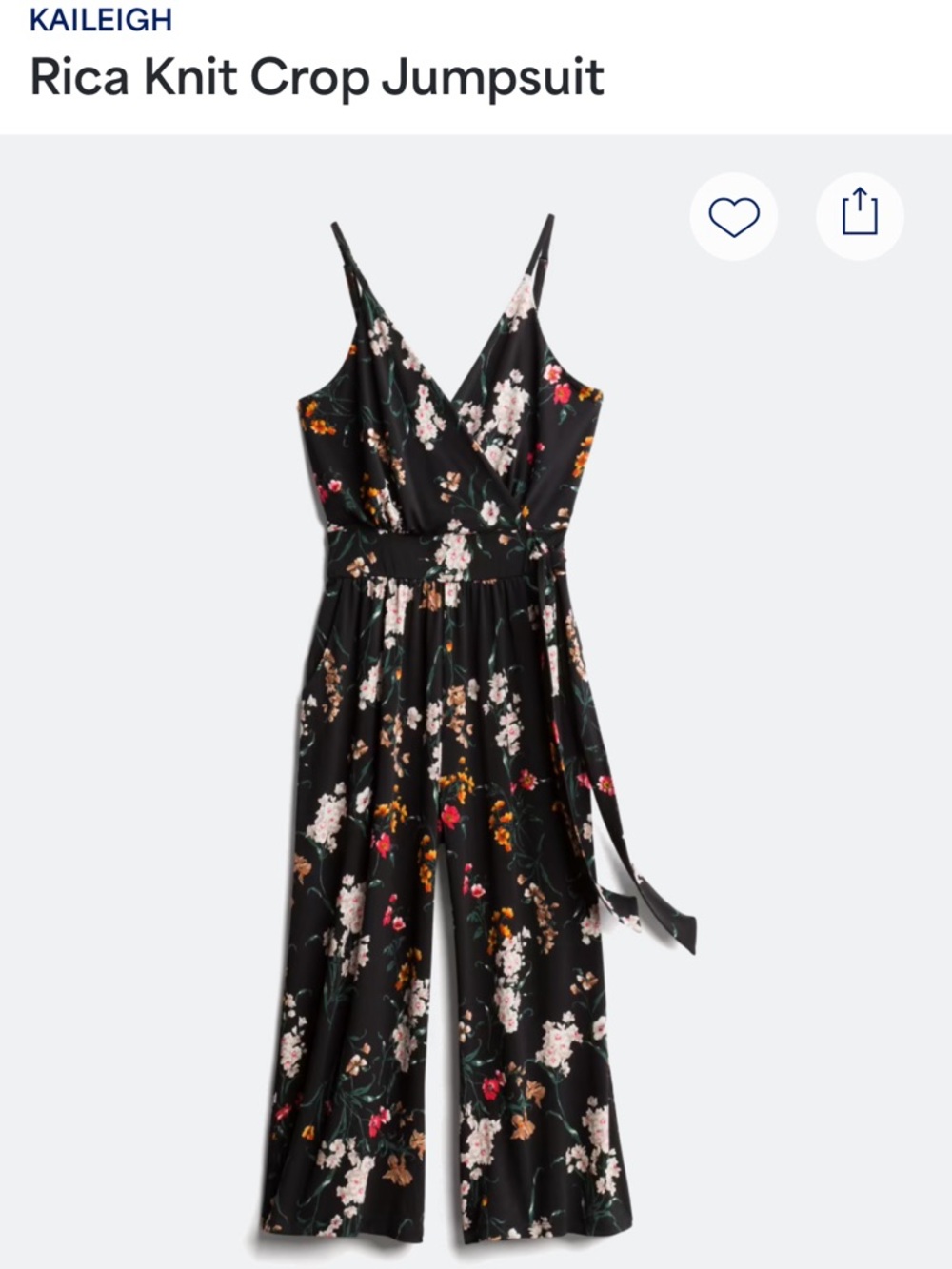Kaileigh Black Floral Surplice Knit Crop Jumpsuit